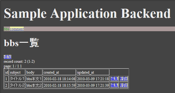PhpFrameworkTutorialBackendBbsList.gif